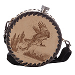 0080009 ФЛЯГА круглая в кожаном футляре 1л. (белая кожа)