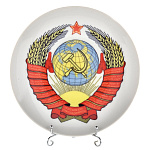 14004-10см-бел.фон Сувенирная ТАРЕЛКА 20см "ГЕРБ СССР"