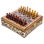 0070180/28*28*9см Янтарь Шахматный ЛАРЕЦ с фигурами, с ложементом, 28*28*9см
