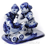 09363 Гжель Скульптура  "А кто у Вас?" 10*12см Авт.Черновы Л.и В  
