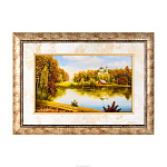 Картина янтарная "Храм у озера" 47 х 66 см