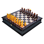 0090136-НП Шахматный ларец с янтарными фигурами 48*48 см