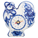 Настенные фарфоровые часы с росписью "Петух". Гжель