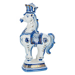 202570 Гжель Штоф "ЛОШАДЬ" в коб и золоте