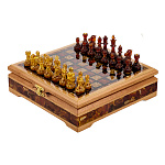 Шахматы с инкрустацией и фигурами из янтаря 28х28 см