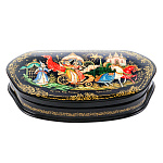 0060964/16*8см  Лаковая миниатюра Палех ШКАТУЛКА "Золотой петушок" Куманева