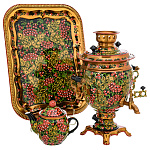 0074252-3л-Нб- САМОВАР  "Хохломской.Ягоды"3л  3 предмета  (чайник+ поднос)