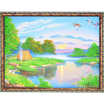 0052491/2390/30*40см  Нат.камень Картина"Кемпинг"  Багет  №4 К826