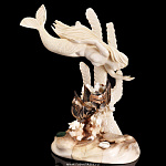 0024300 Бивень мамонта Композиция "Русалка"коралл, на подставке 