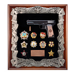 Панно "Пистолет ТТ с наградами ВОВ". Гальванопластика 44х40 см