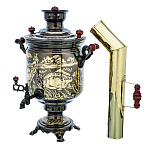 202720/7л КОМПЛЕКТ САМОВАР+труба, латунный,с худ роспис РЫБАЛКА черн никель 7л бан