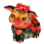 0039521 СГ 2019  Хохлома Сувенир СВИНКА с бантом "ОЧАРОВАШКА" ок.8*9*5см 