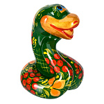 100233 Хохлома СИМВОЛ ГОДА 2025 "ЗМЕЯ" зеленая ок.6,5*9,5*7см керамика