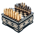 100423  Нат.дерево ШАХМАТНЫЙ ЛАРЕЦ малый "РЕЗНОЙ" 18*18*9см 