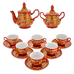 -Сервиз ХОХЛОМА "ЛАНДЫШ" на 6 персон  (фон красный)