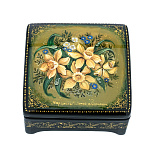 0070991 Лаковая миниатюра Шкатулка "НАРЦИССЫ" 7*7 см №595