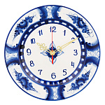 Настенные фарфоровые часы с росписью "Тарелка". Гжель
