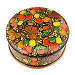 Деревянная круглая шкатулка с росписью "Цветы". Хохлома