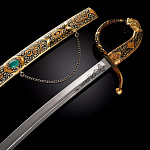 0064863 Оружие сувенирное ШАШКА "ЛЕВ" С ЭФЕСОМ Эмаль, мет. ножны, зеленый