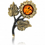 Брошь с янтарем "Подсолнух полевой" (коньячный), фотография 2. Интернет-магазин ЛАВКА ПОДАРКОВ