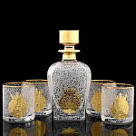 0044998/ВК питейный НАБОР под ВИСКИ "ЦАРЬ ЗВЕРЕЙ":Графин+4 стакана,позолота,в П/У