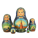 201123 Матрешка "Спасская Башня" син,5 мест 12,5 см,