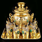 0060425/НБ Златоуст НАБОР С САМОВАРОМ "Семейный" 3л. +поднос + 6 подстаканников