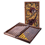 202728 НАРДЫ янтарные "СКОРПИОН/ПАУК" 60*30 см (янтарь,дуб)