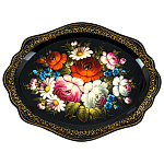 201444/48*37см-Поднос сувенирный "ЦВЕТЫ" (фон черный) овал