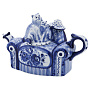 Чайник коллекционный "Диван с кошками". Гжель, фотография 3. Интернет-магазин ЛАВКА ПОДАРКОВ
