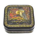   лаковая миниатюра ШКАТУЛКА "Сова"квадратная8*3см Авт.Краснов