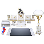 00700731 Нат.камень Письменный набор Мрамор (белый) "Г.ПОБЕД" лампа+лоток+коврик