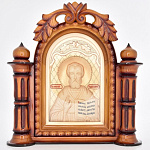0032945  Нат.дерево ИКОНА "НИКОЛАЙ ЧУДОТВОРЕЦ" резная 40*34см