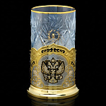 0066457 Златоуст Подстаканник "Герб" RAZ - 9785 позолота, эмаль, с ложкой и стаканом