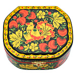 0073643-120*100мм Хохлома Шкатулка Р31 "ПТИЦА.КЛУБНИКА" черный фон