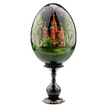 Деревянное пасхальное яйцо на подставке "Москва. Храм Василия Блаженного"