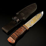 0049644 Златоуст Нож разделочный Урал (кожа) золото