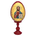 0070803/11см ЯЙЦО ПАСХАЛЬНОЕ С ЛИКОМ "ВСЕДЕРЖИТЕЛЬ" на подставке 17см  (дерево)