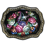 0078402 Поднос с росписью "ПТИЦА"ФИГУРНЫЙ (фон черный)