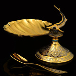 9127 Златоуст Икорница "СТЕРЛЯДКА" с ложкой (инкрустация) (375)