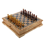 300444-Шахматы С Карельской Березы с Янтарными Фигурами 33.5*33.5 см