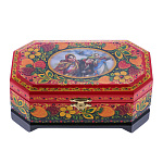 0072740/17*10см-углы Хохлома Шкатулка Сюжет "Русские красавицы" красный фон Р5 