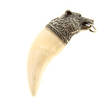  АМУЛЕТ из отбеленного клыка медведя и мельхиора (7см)