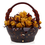 0057064-НП/ВАРИАНТ 7  Янтарь Сувенир КОРЗИНА (литая) с ЦВЕТАМИ d дна=12,5см ок. 22*22*21см