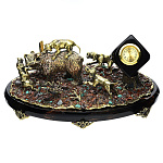 24371/без шкатулки Бронза ПИСЬМЕННЫЙ НАБОР ""Охота на медведя"Обсидиан , Яшма, Аметист, в П/У 