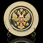  Златоуст Сувенир Тарелка "ГЕРБ РФ"Эмаль, нефрит, d=24 см в П/У