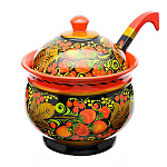 0010722/27*24  Хохлома СУПНИЦА С ПОЛОВНИКОМ 27*24см в ассортименте