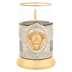 0063282 Подстаканник никель "Герб СССР" просечной серебрение/золочение  ПРЕЗЕНТ