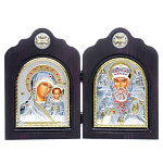 0052360/33,5*24см/5002117134 Икона Диптих "БМ Казанская/Николай"шелкогр/позол/серебр/стразы