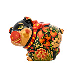 0042497  Хохлома Сувенир КОПИЛКА "СВИНКА С БАНТОМ"14*9*10см фарфор